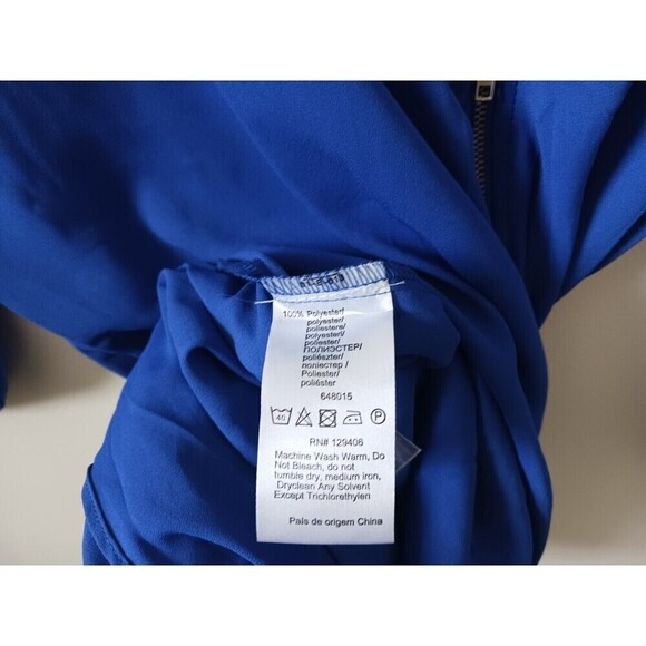 Venus Blouse Top Roll Tab Sleeve V Neck Zip Front Blue Size M - Picture 6 of 6